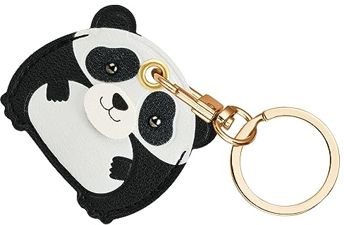 Schwarz und Weiß Panda AXFEE AirTag Schutzhülle, Leder Keyring Schutzhülle Kompatibel mit AirTags, Leder Keyring für AirTag, Mini A-pple AirTags Case