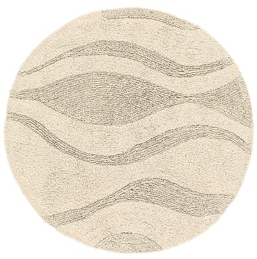 RugVista Badematte Breeze, ∅ 90 cm, Rund, Mittelflor, Anti-Rutsch, Moderner Badteppich, Maschinenwaschbar bis 30°C, 100% Baumwolle, Beige
