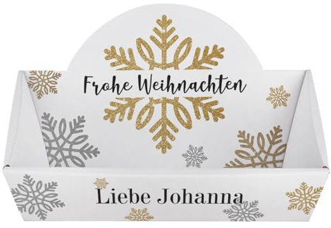 Herz & Heim® Personalisierter Geschenkkorb zum selbst Befüllen (Schneeflocken, 42,5 cm x 24 cm x 28 cm (B/H/T))