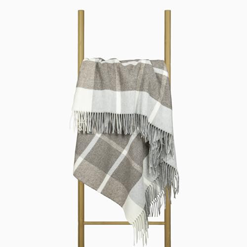 Couverture en Laine Mérinos 140x200 avec 10% Cachemire – Plaid en Laine Merinos Chaud et Léger pour Lit, Adapté pour Hiver et Été, Jeté Élégant avec Franges – Nostra Andora