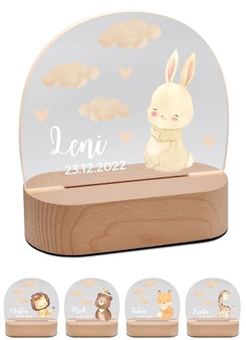 Bärenfreunde® - Personalisiertes Nachtlicht für Babys - Individuelle Nachttischlampe für Kinder - Personalisierte Geschenke Kinder - Babygeschenk - Geschenk zur Geburt (Hase)