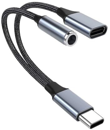 Xinlie Adaptador 2 en 1 Jack USB C de 3,5 mm y Cargador Adaptador Tipo C a Jack Adaptador Auriculares y Cargador USB-C a 3.5mm con iPhone 15/Samsung S24/S23/S22/S21/S20/Hua Wei P40/P30/Honor/Mi 10