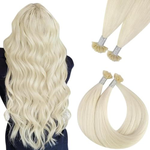 Easyouth Bondings Extensions Echthaar Blond Extensions Bonding Echthaar Platinblond Haarverlängerung Extension Bonding Glätten #1000 35cm 50s 50g