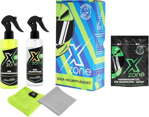 Xzone GIGA Helmreinigungsset + Handwaschmittel für Helmpolster, Sachet - Helmdetailer - Motorradzubehör - Wartung von Motorradhelmen und Motorradhelm Visier
