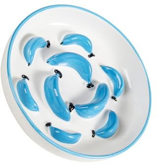 Gamelle Anti Glouton Chat Céramique - Gamelle Chat pour Alimentation Lente aux Couleurs Vives - Bol Nourriture Chat Anti Vomissement - Écuelle pour Chat avec Labyrinthe Interactif - Bleu - 16 x 3 cm