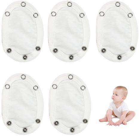 5 Pezzi Estensione Body Neonato, Estensione In Cotone Per Body Neonato, Estensione Con Bottoni A Pressione, Chiusura In Metallo Diametro 9 mm, Per Body Regolabili (Bianco)