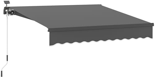 Outsunny Klemmmarkise mit Handkurbel Solar-Lichte Gelenkarmmarkise Markise Sonnenschutz UV 50+, Balkonmarkise inkl. Wandhalterung Sonnenmarkise 300 cm breit für Terrasse Balkon Veranda, Grau