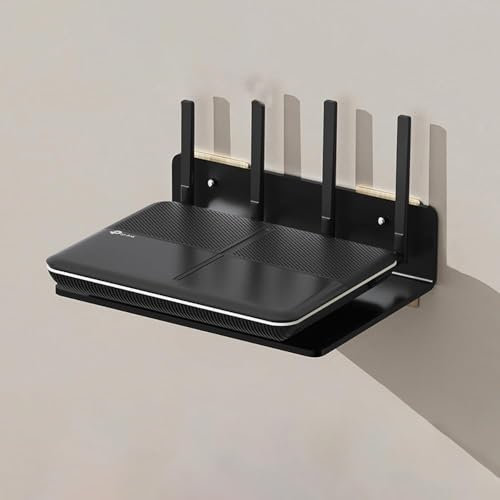 XFUIUMGB Wall Mounted Projector Shelf Aluminum Router Rack DVD Player Bracket, Floating Wall Shelves For Media Boxes/Blu-Ray Players/Satellite TV Box/Speakers/Modem (Black,23cm)