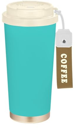 linqin Turquoise Plain Travel Coffee Tumblers Mug To Go with Lids Stainless Steel Insulated up for Hot Cold Drinks 17oz Spill Proof