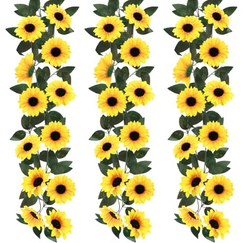 3 Stück Künstliche Sonnenblumengirlanden, 2,3 m Lange Seidenblumenranken | Seidenblumen Hängend für Zuhause, Hochzeit und Party Deko als Wunderschöne Gefälschte Sonnenblumenranke