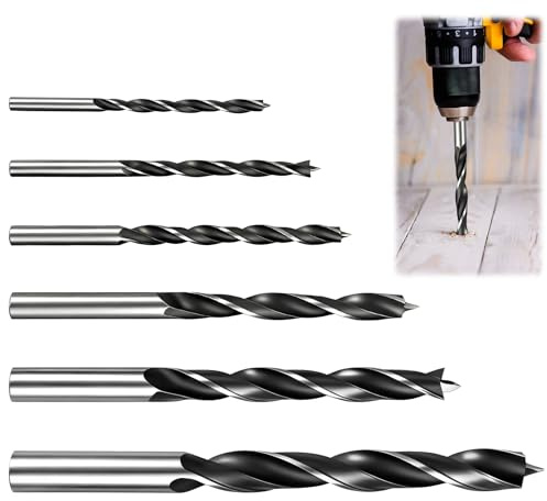 Bohrer Set 6 Stück Dreischneidige Holzbohrer Set Metallbohrer Set 4-12mm, Präzise BohrerSet Metall Mit Spiralnut, Lange Bohrer Metall Für Holz, Kunststoff, Aluminium, Bit Bohrer Set Universal