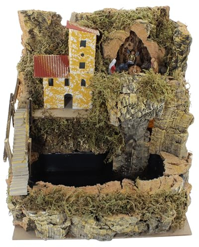 Moranduzzo Krippensorf mit Wasserfall, Schleier für Statuen, 10 cm, rustikales Handwerk, 24 x 21 x 26 cm, handgefertigt, offizielles Produkt, hergestellt in Italien