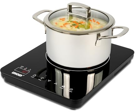 UNOLD Induktionskochplatte Ina – 2.000 W Power, 10 Leistungsstufen & 180-Min.-Timer – Mobile Glaskeramik-Kochplatte für Küche, Büro & Outdoor