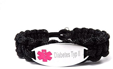 HanseCharms-Medizinisches Notfall Armband-Lasergraviert-Edelstahl Charm-Verstellbar-US Fallschirmleine Typ II-Rosa Logo=Histamin-Asthma-Diabetes-Diabetes Typ I+II-Allergiker-Epilepsie