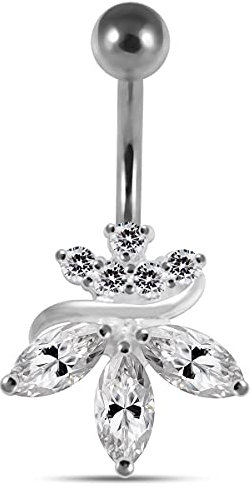 Monster Piercing Klar, CZ Stein Orchidee Blume Design 925 Sterling Silber Bauch Bar Piercing