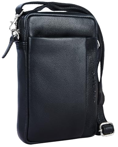 STILORD 'Fiete' 2-in-1 Umhängetasche/Handgelenktasche Leder Herren multifunktionale Handtasche mit abnehmbarem Schulterriemen kleine Ledertasche im Vintage Design, Farbe:schwarz