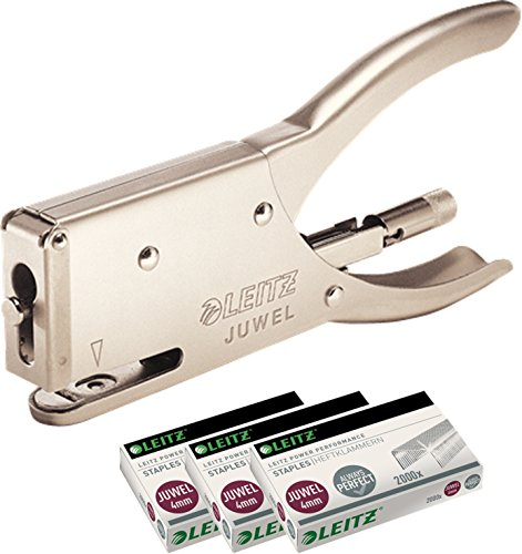 Leitz Heftzange Juwel Metall, 12 Blatt, matt, Nickel (Nickel, Heftzange + 3X Heftklammern)