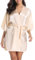 Vlazom Kimono Robe Damen Morgenmantel Kurzer Satin Bademantel Mit Gürtel V-Ausschnitt Kimono(M,Champagner)