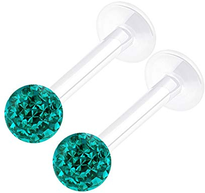 KJM FASHION 2 Stk Durchsichtig Bioflex Labret Monroe 1,2 mm 16 g 8mm 3mm Ferido Kristall Kugel Medusa Lip Spiderbite Ohrringe Cartilage Piercing Schmuck 2227
