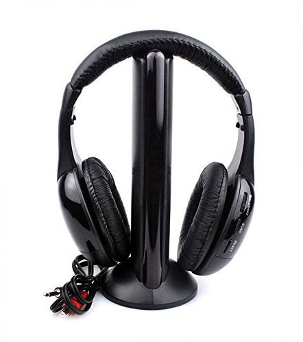 Market&YCY 5 in 1 Hi-Fi Wireless Headset FM Radio Headphone Online Chat Earphone for TV Video Game DVD PC (Black)