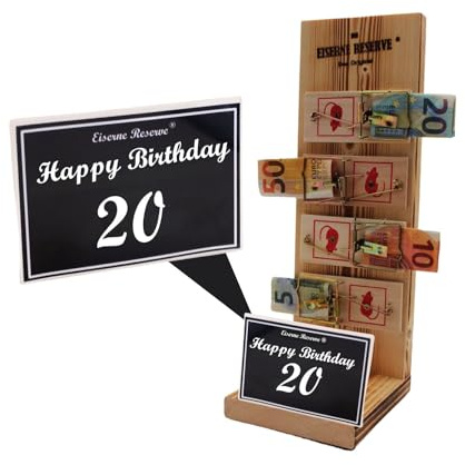 Originelle lustige Geldgeschenke zum 20. Geburtstag Geschenkideen für Männer und Frauen Eiserne Reserve - Mausefalle Text s/w Happy Birthday 20