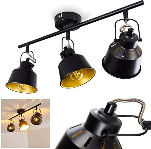 Deckenleuchte Safari, Deckenlampe aus Metall in Schwarz/Gold, 3-flammig, mit verstellbaren Strahlern, 3 x E14-Fassung, Spot im Retro/Vintage Design, ohne Leuchtmittel