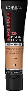 L'Oréal Paris Infaillible 24H Matte Cover 290 Ambre Dore/Golden Amber, langanhaltendes Flüssig-Make-up, hohe Deckkraft, wasser- und wischfest
