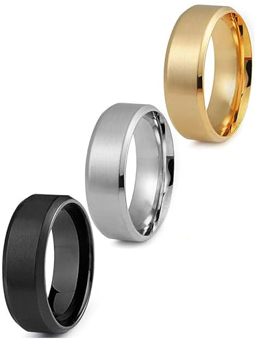Jstyle Stainless Steel Rings for Men Wedding Ring Cool Simple Band 8 MM 3 Pcs A Set Size 10