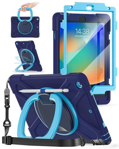 BRAECN Coque Ipad 9/8/7eme Generation 10.2 Protection 2021/2020/2019 Coque Antichoc Robuste avec Protection D'écran, Support Rotatif à 360°, Porte-Crayon