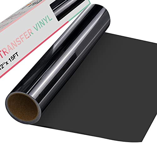 HTVRONT Black Heat Transfer Vinyl 12 x15ft Easy to Cut & Weed Iron On Vinyl for Silhouette and Cricut DIY Black HTV Vinyl for T-Shirts