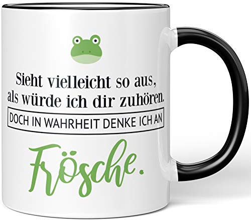 JUNIWORDS Tasse, Sieht vielleicht so aus, als würde ich dir zuhören. Doch in Wahrheit denke ich an Frösche (1001088), Wähle Farbe, Schwarz