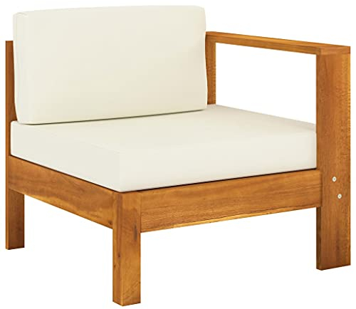 vidaXL Akazienholz Massiv Mittelsofa mit 1 Armlehne Sofa Lounge Gartensofa Einzelsofa Gartenmöbel Loungesessel Gartensessel Cremeweiß