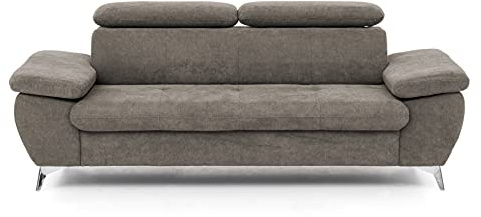Mivano 3er-Sofa Gisele / Sofagarnitur mit Kopfteilverstellung und Armteilfunktion / 217 x 83 x 100 / Velours, Beige