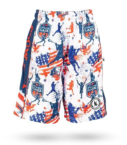 Flow Society Flow Laxx USA Boys Shorts - Athletic - Basketball - Baseball - Hockey - Football - Lacrosse - Red - White - Blue