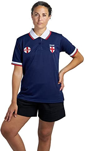 Football England Ladies Half Sleeve T-Shirt | Button Down Collar Style | Embroidered Logo | Navy Blue Size M