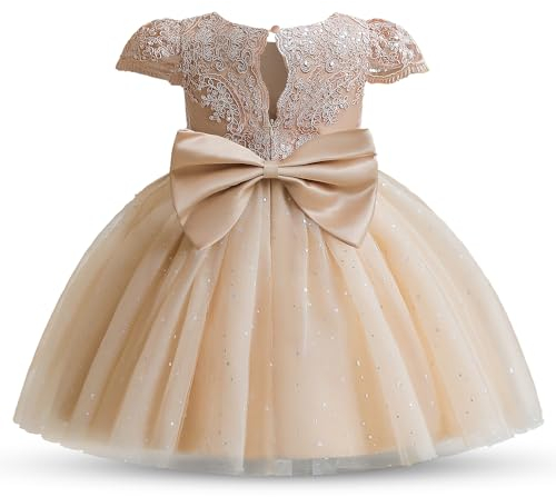 NNJXD Abito da Principessa in Pizzo per Bambina Abito da Spettacolo per Feste Bowknot per Bambina 2007 Giallo Taglia (80) 6-12 Mesi