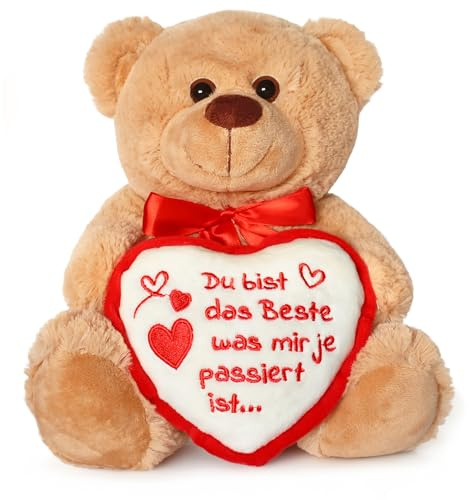 matches21 HOME & HOBBY Teddybär mit Herz DU BIST DAS Beste Plüschteddy braun 25 cm süßes Valentinstag Kuscheltier Liebe Geschenk