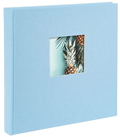 goldbuch 24 829 Fotoalbum mit Bildausschnitt, Bella Vista Himmelblau, Erinnerungsalbum im Format 25 x 25 cm, Foto Album 60 weiße Seiten mit Pergamin-Trennblättern, Fotobuch mit Leineneinband, Blau