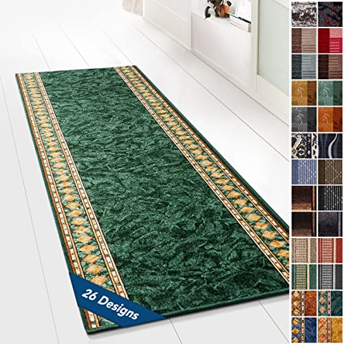 Moderner Wohnteppich mit Muster - maßgefertigter Teppichläufer - Meterware - Teppich Läufer für Küche, Flur & Wohnraum - Flurteppich - Küchenläufer (80 x 300 cm, Rügen Grün)