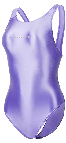 LEOHEX Sexy Satin Hochglanz Body Glänzend Bodysuit Einteiler Badeanzug Japan Skinsuit (XXL, Lavender)