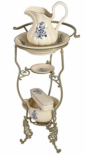 Juego para Lavarse con Soporte Antiguo Lavabo Lavamanos Palangana Jarra Antiguo Porcelana lup048 Palazzo Exclusivo