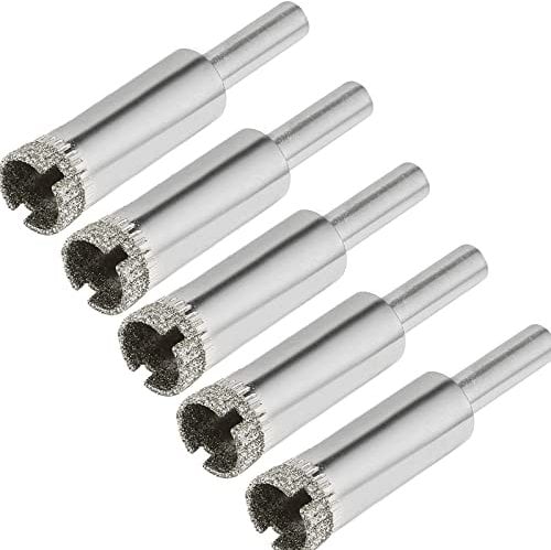 TA-VIGOR 5Pcs 12mm Diamond Drill Bit Hole Saw, Hollow Core Drill Bit Hole Saw, Diamond Coated Carving Drilling Bits for Glass Ceramics Porcelain Tile Stone Granite Marble