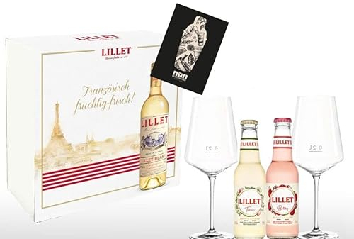 Lillet Geschenkset - lillet Berry + Lillet Tonic je 200ml 10,3% Vol + 2 Gläser in Geschenkbox- [Enthält Sulfite]
