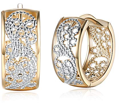 fdsmall Gold Hoop Ohrringe Vintage Hollow-out Textur Blume 14K Gold überzogene handgemachte Mesh geflochtene filigrane dicke Huggie Hoop Ohrringe Schmuck Geschenke für Frauen und Mädchen