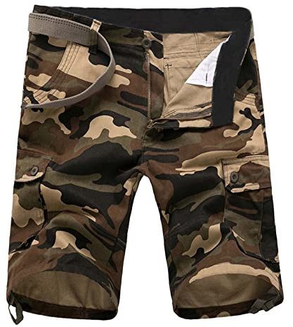 Cargo Shorts Herren 3/4 Arbeitshose Herren Winter Gefüttert Herren Mode Casual Plaid Camouflage Multi Pocket Reißverschluss Schnalle Cargohose Outdoor Shorts Tooling Shorts Cargo Arbeitshose Herren