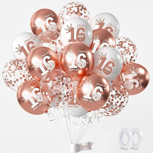 Yiran 16. Geburtstag Deko Set - 15 Stück Luftballons für Junge Mädchen, Rose Gold Happy Birthday Ballons, Konfetti Luftballons für Birthday Party
