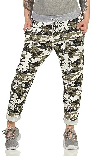 Damen Jogginhose im Boyfriend-Style Sweatpants für Freizeit Sport und Fitness Camouflage Tarn 38 (34-40, Style 2)