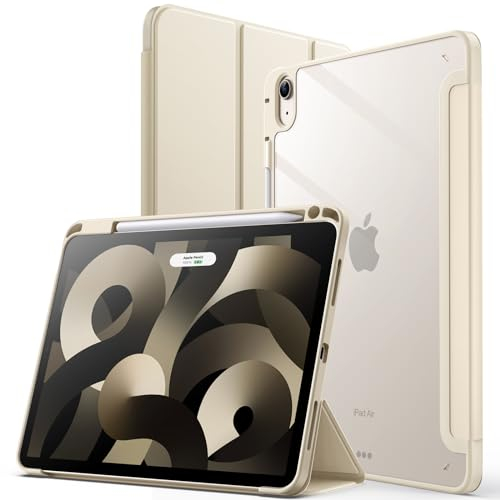 JETech Case for iPad Air 11-Inch M3/M2 (2025/2024), iPad Air 5/4 (2022/2020 5th/4th) with Pencil Holder, Clear Transparent Back Slim Stand Shockproof Tablet Cover, Auto Wake/Sleep (Starlight)