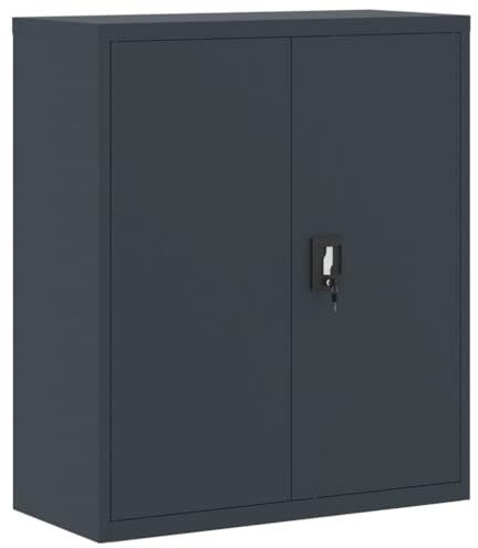 vidaXL Aktenschrank, Büroschrank mit 2 Einlegeböden, Abschließbar Metallschrank Schrank mit Türen, Aufbewahrungsschrank Büromöbel, Anthrazit Stahl