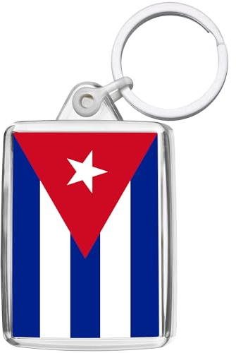 Pixly® Llavero con bandera de Cuba, llavero de recuerdo cubano, transparente, M